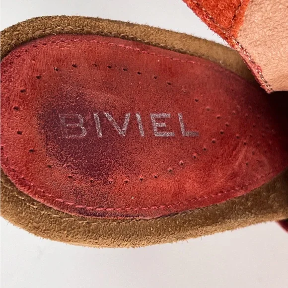 Biviel Heel Sandal Size 40 US 9.5-10 Leather Slingback Papaya Orange Suede - Picture 10 of 11